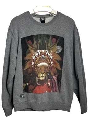 LRG Sweater Tribal Lion Headdress Graphic